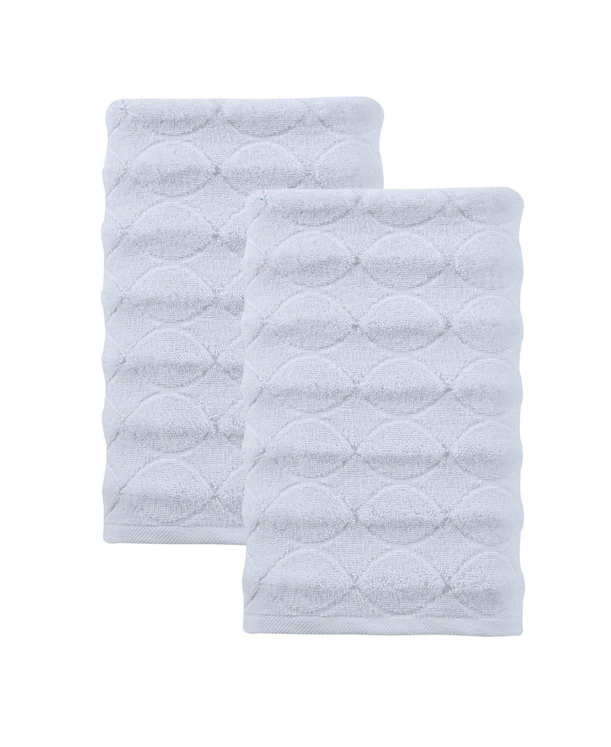 Set of Two White Geometric Turkish Cotton 27" X 54" Bath Towels - HomeRoots - Flyclothing LLC