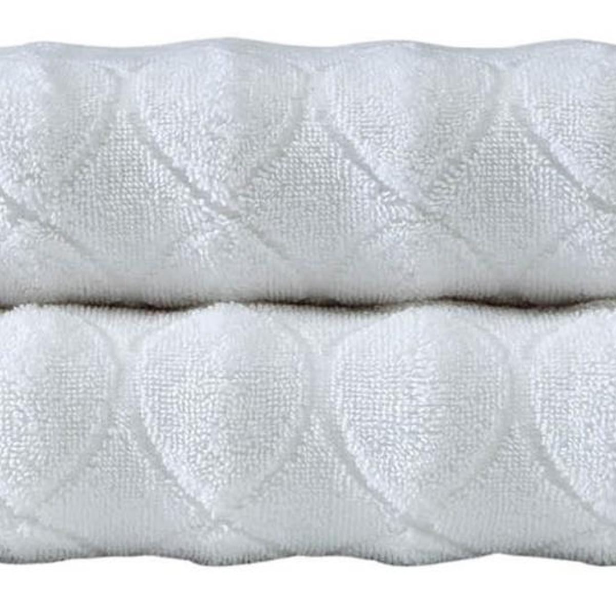 Set of Two White Geometric Turkish Cotton 27" X 54" Bath Towels - HomeRoots - Flyclothing LLC