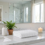Set of Two White Geometric Turkish Cotton 27" X 54" Bath Towels - HomeRoots - Flyclothing LLC