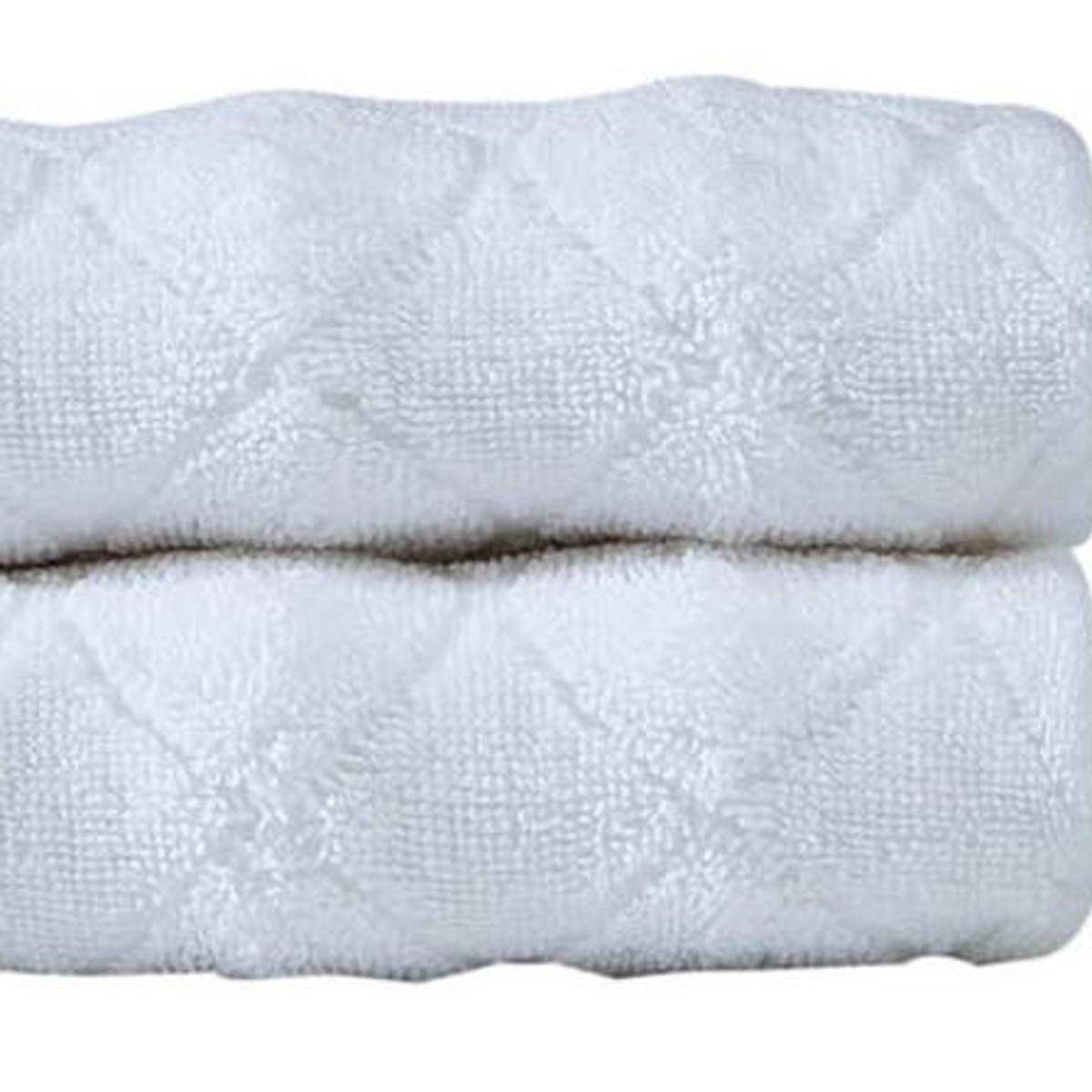 Set of Two White Geometric Turkish Cotton 16" X 30" Hand Towels - HomeRoots - Flyclothing LLC
