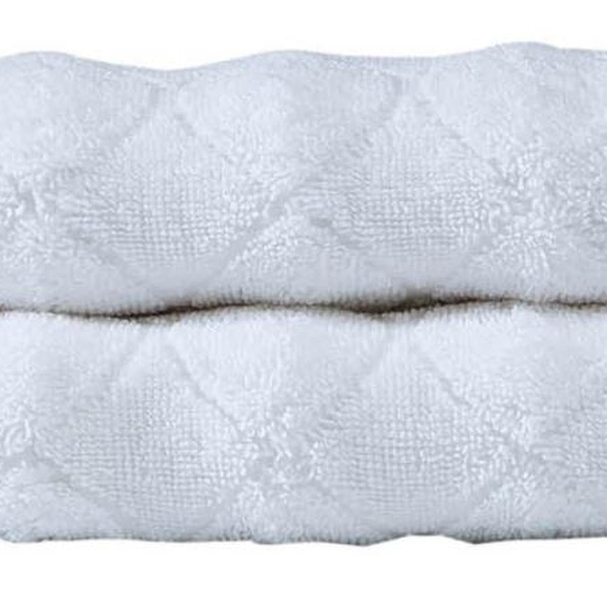 Set of Two White Geometric Turkish Cotton 16" X 30" Hand Towels - HomeRoots - Flyclothing LLC