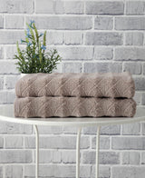 Set of Two Light Brown Geometric Turkish Cotton 27" X 54" Bath Towels - HomeRoots - Flyclothing LLC