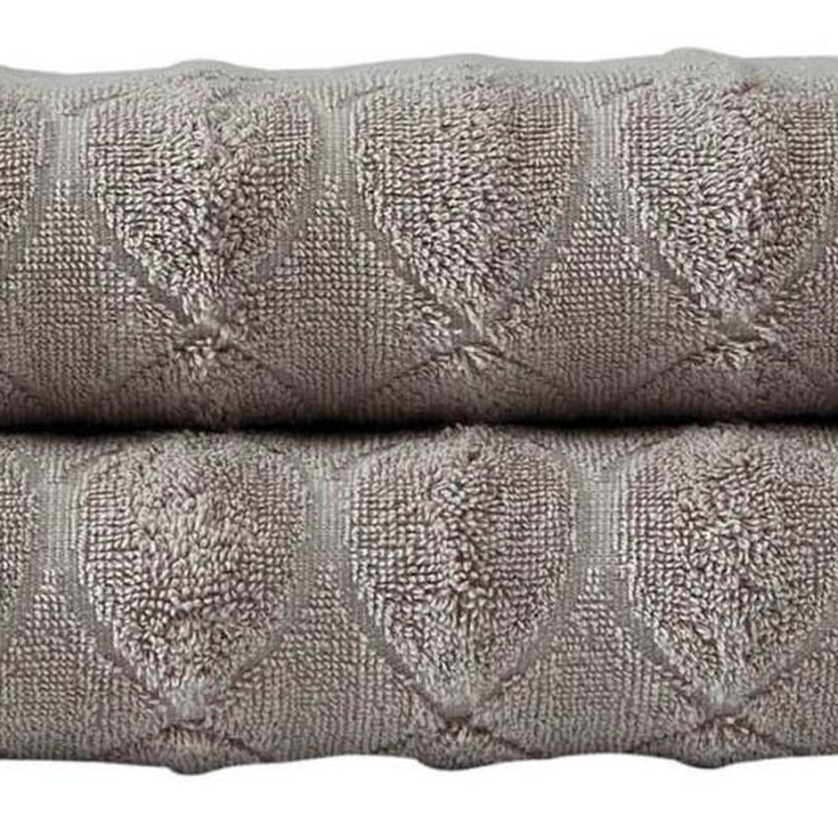 Set of Two Light Brown Geometric Turkish Cotton 27" X 54" Bath Towels - HomeRoots - Flyclothing LLC