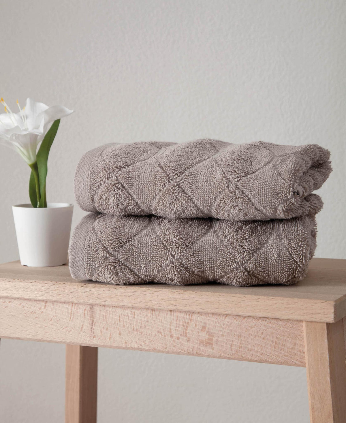 Set of Two Light Brown Geometric Turkish Cotton 16" X 30" Hand Towels - HomeRoots - Flyclothing LLC