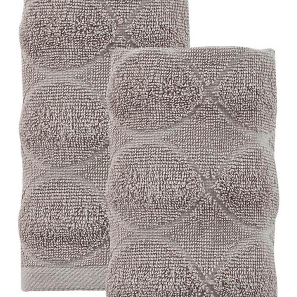 Set of Two Light Brown Geometric Turkish Cotton 16" X 30" Hand Towels - HomeRoots - Flyclothing LLC