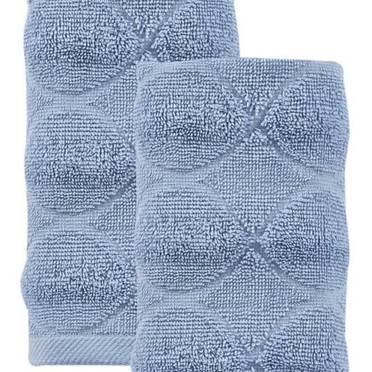 Set of Two Navy Blue Geometric Turkish Cotton 16" X 30" Hand Towels - HomeRoots - Flyclothing LLC