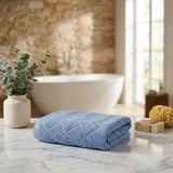 Set of Two Navy Blue Geometric Turkish Cotton 16" X 30" Hand Towels - HomeRoots - Flyclothing LLC