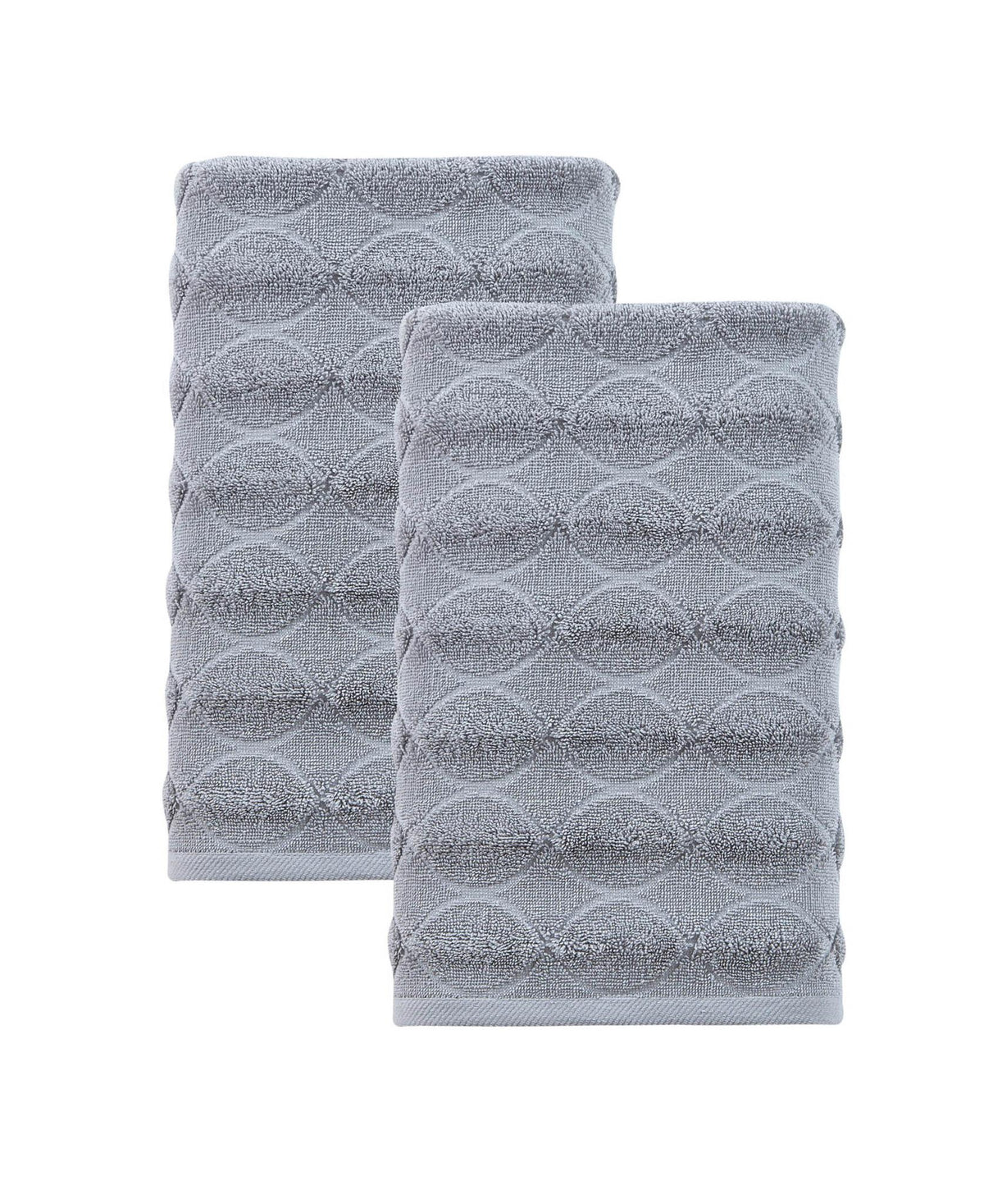Set of Two Light Gray Geometric Turkish Cotton 27" X 54" Bath Towels - HomeRoots - Flyclothing LLC