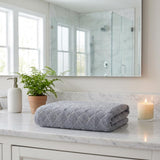 Set of Two Light Gray Geometric Turkish Cotton 27" X 54" Bath Towels - HomeRoots - Flyclothing LLC