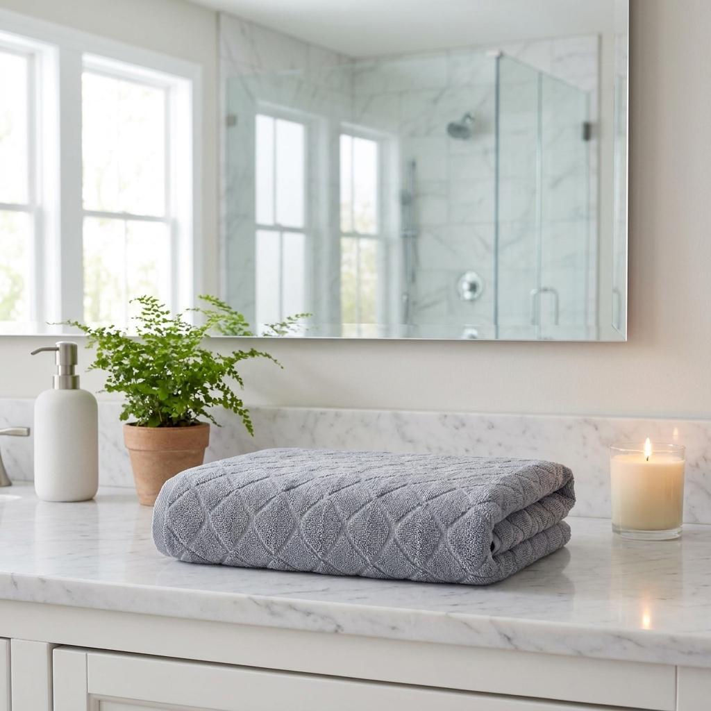 Set of Two Light Gray Geometric Turkish Cotton 27" X 54" Bath Towels - HomeRoots - Flyclothing LLC
