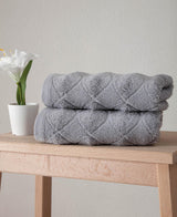 Set of Two Light Gray Geometric Turkish Cotton 16" X 30" Hand Towels - HomeRoots - Flyclothing LLC