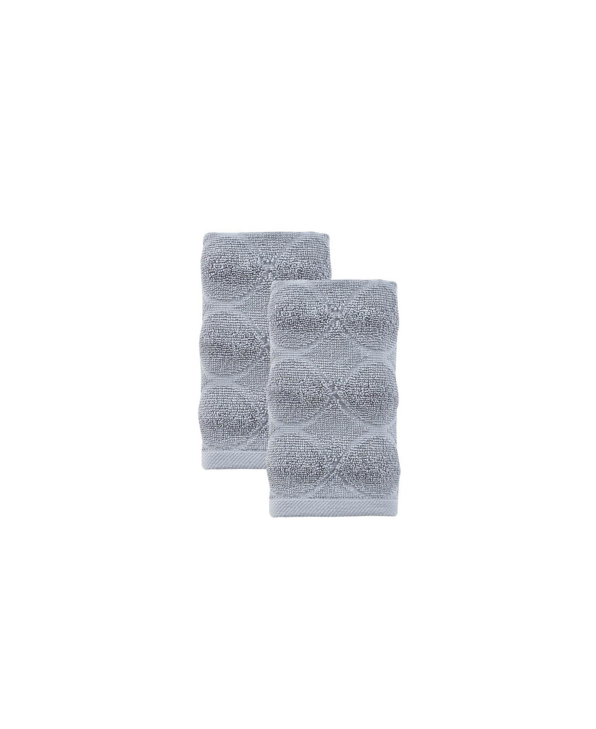 Set of Two Light Gray Geometric Turkish Cotton 16" X 30" Hand Towels - HomeRoots - Flyclothing LLC