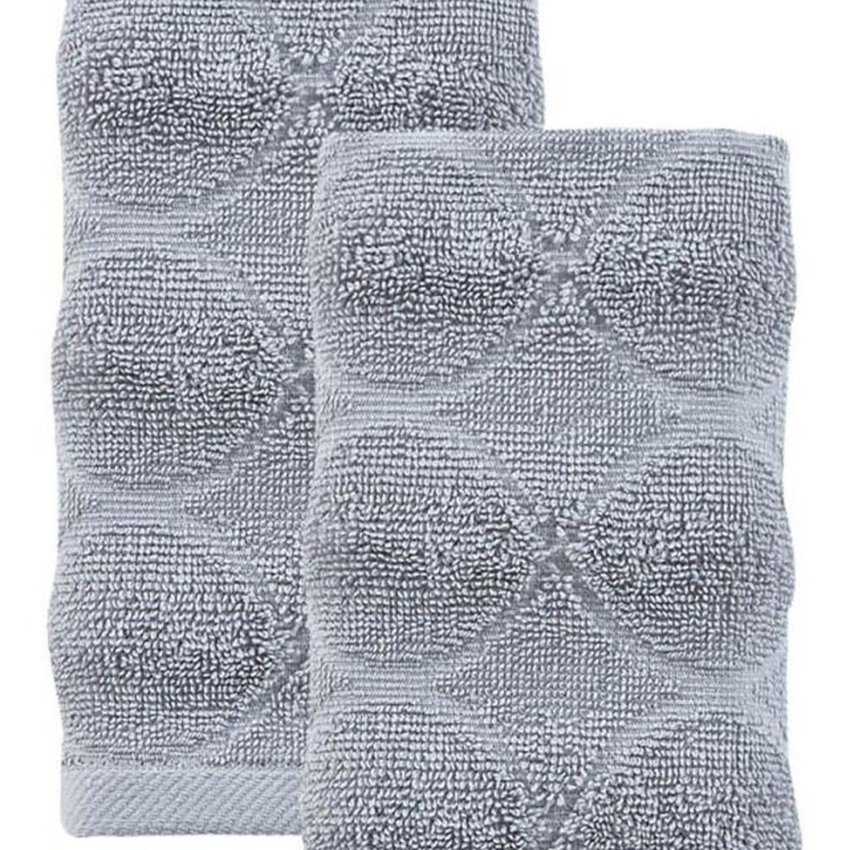 Set of Two Light Gray Geometric Turkish Cotton 16" X 30" Hand Towels - HomeRoots - Flyclothing LLC
