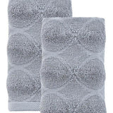 Set of Two Light Gray Geometric Turkish Cotton 16" X 30" Hand Towels - HomeRoots - Flyclothing LLC