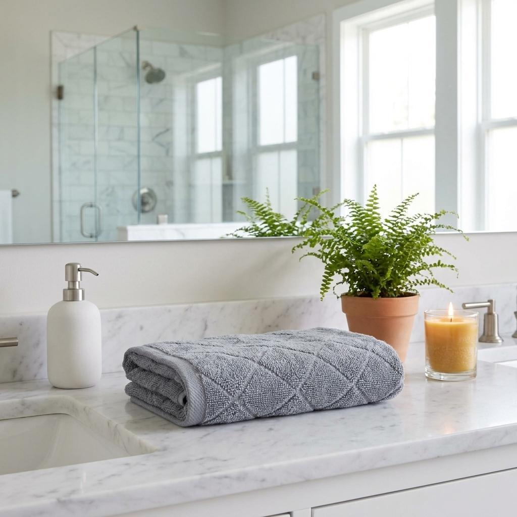 Set of Two Light Gray Geometric Turkish Cotton 16" X 30" Hand Towels - HomeRoots - Flyclothing LLC