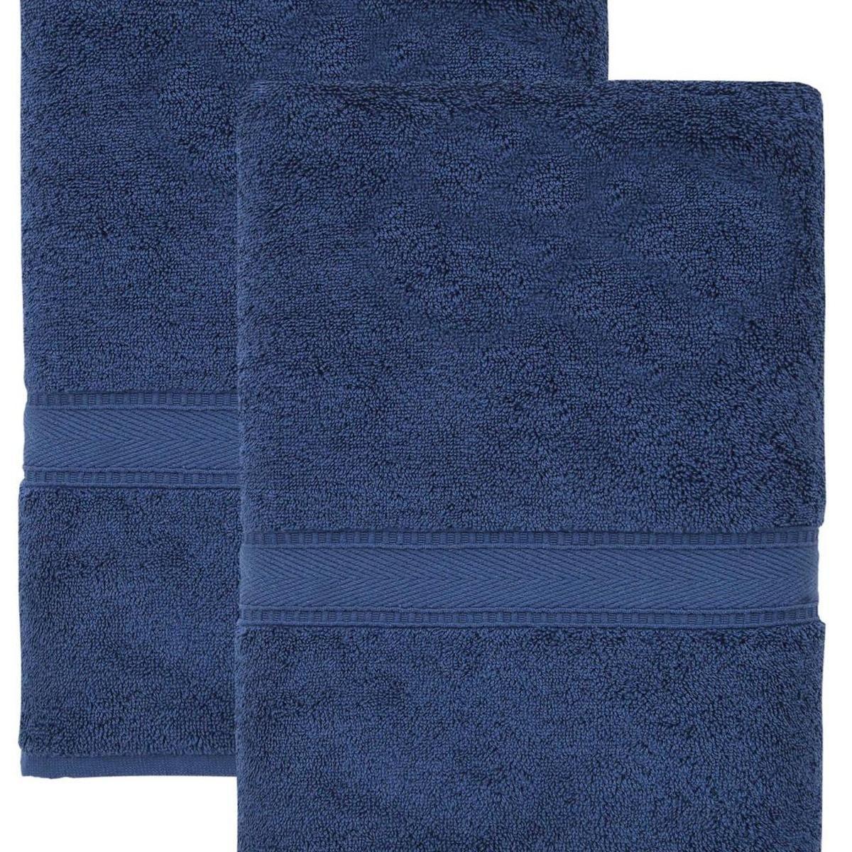 Set of Two Navy Blue Turkish Cotton 27" X 54" Bath Towels - HomeRoots - Flyclothing LLC