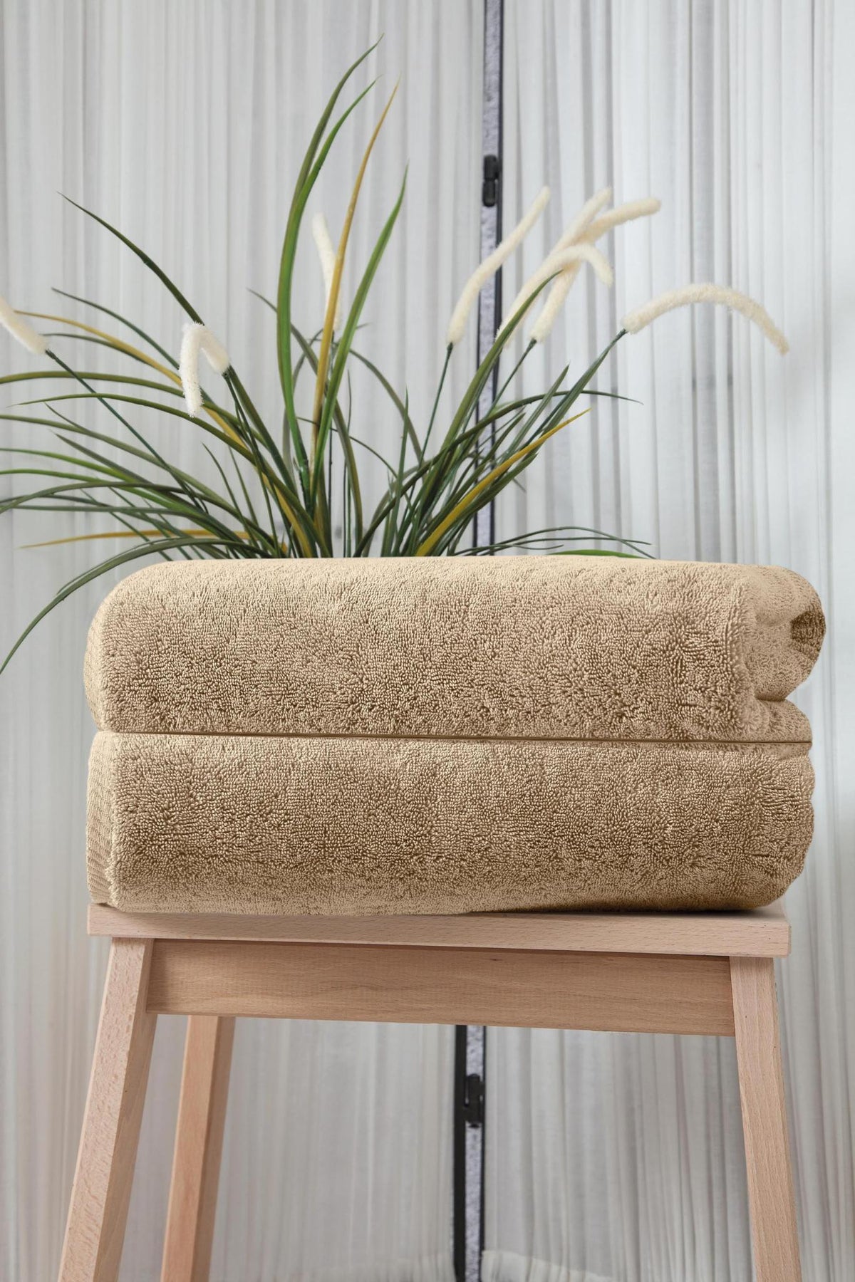 Set of Two Beige Turkish Cotton 27" X 54" Bath Towels - HomeRoots - Flyclothing LLC