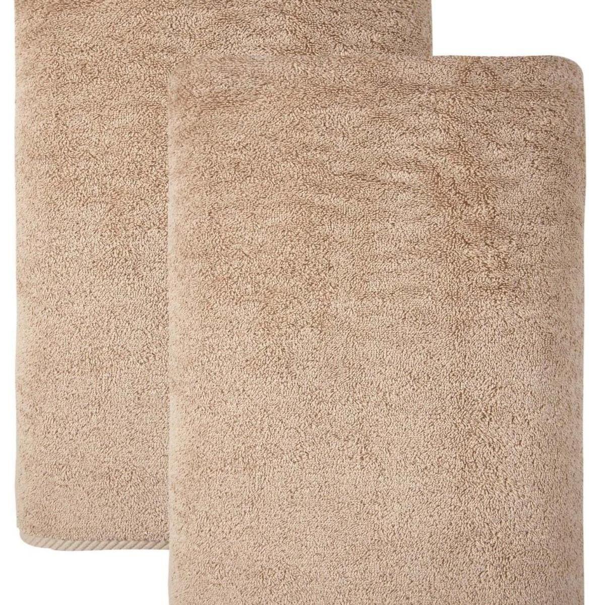Set of Two Beige Turkish Cotton 27" X 54" Bath Towels - HomeRoots - Flyclothing LLC