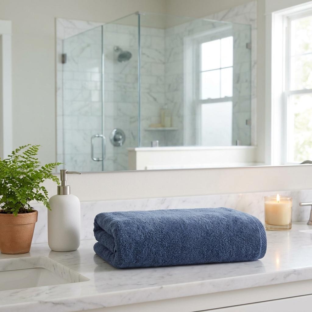 Set of Two Navy Blue Turkish Cotton 27" X 54" Bath Towels - HomeRoots - Flyclothing LLC