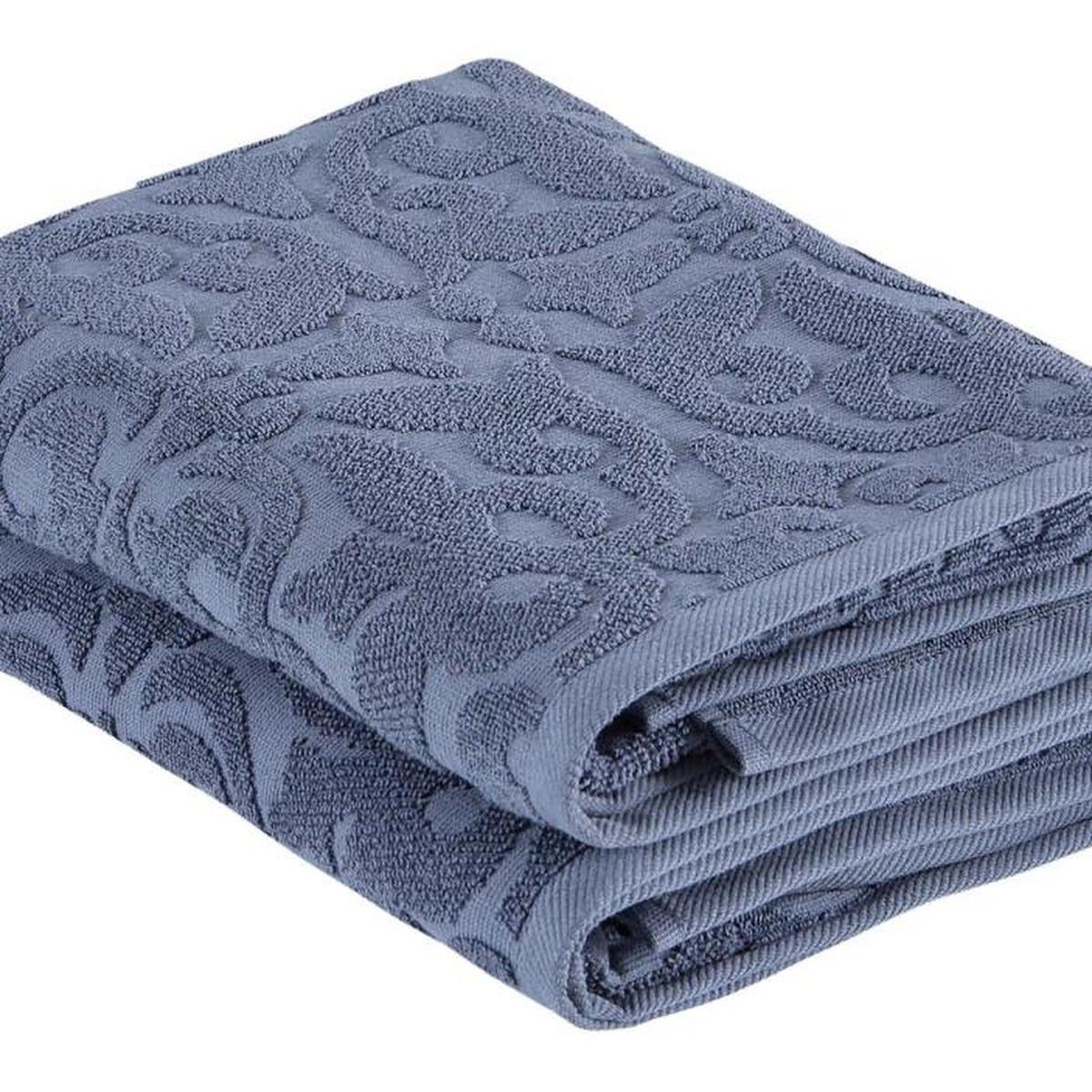 Set of Two Navy Blue Floral Turkish Cotton 27" X 54" Bath Towels - HomeRoots - Flyclothing LLC