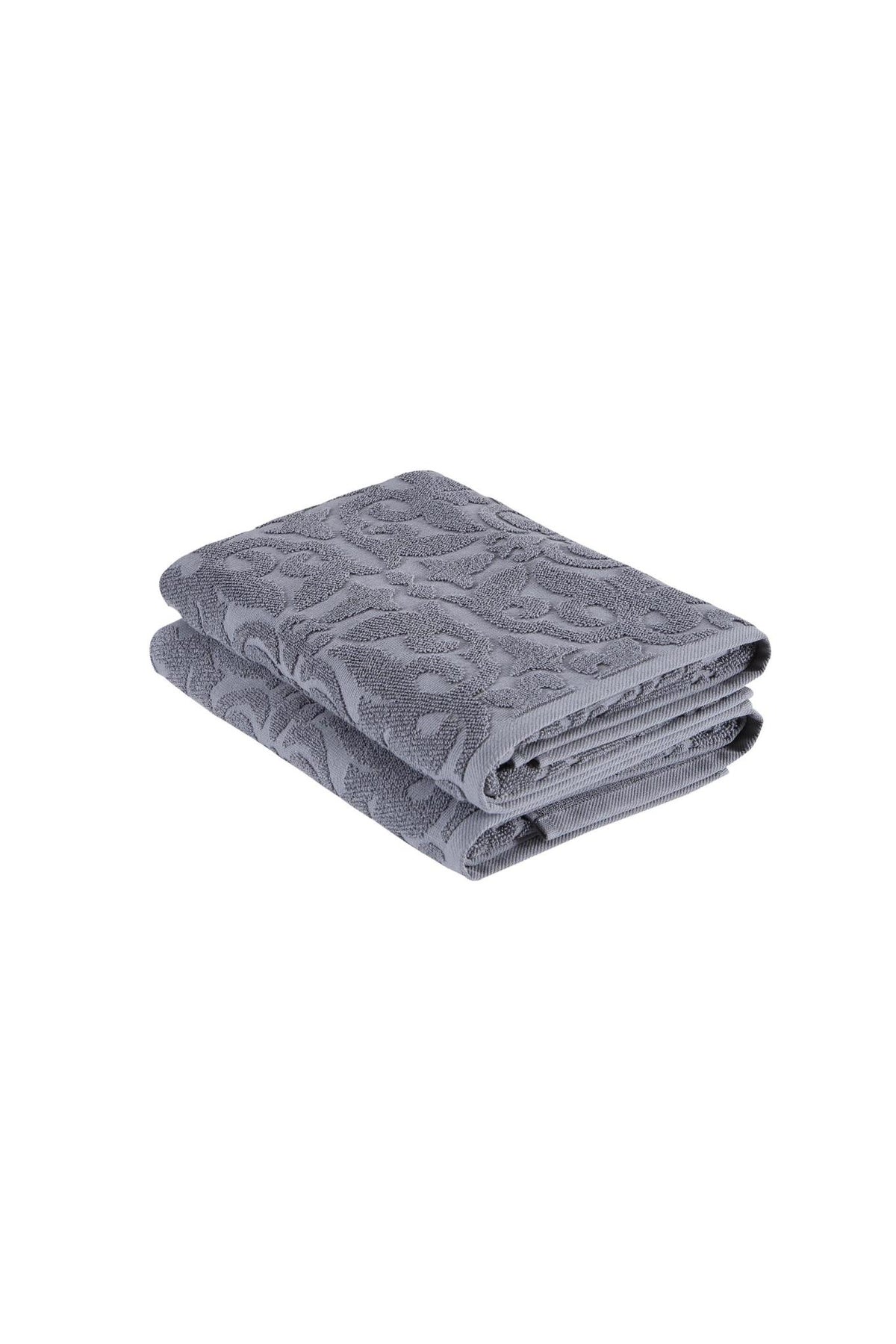 Set of Two Dark Gray Floral Turkish Cotton 27" X 54" Bath Towels - HomeRoots - Flyclothing LLC