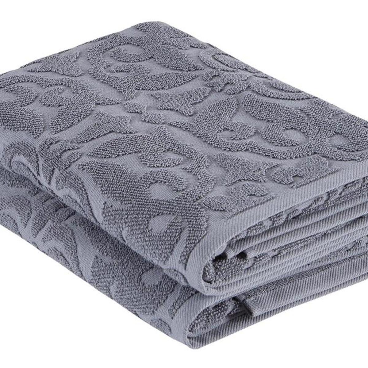 Set of Two Dark Gray Floral Turkish Cotton 27" X 54" Bath Towels - HomeRoots - Flyclothing LLC