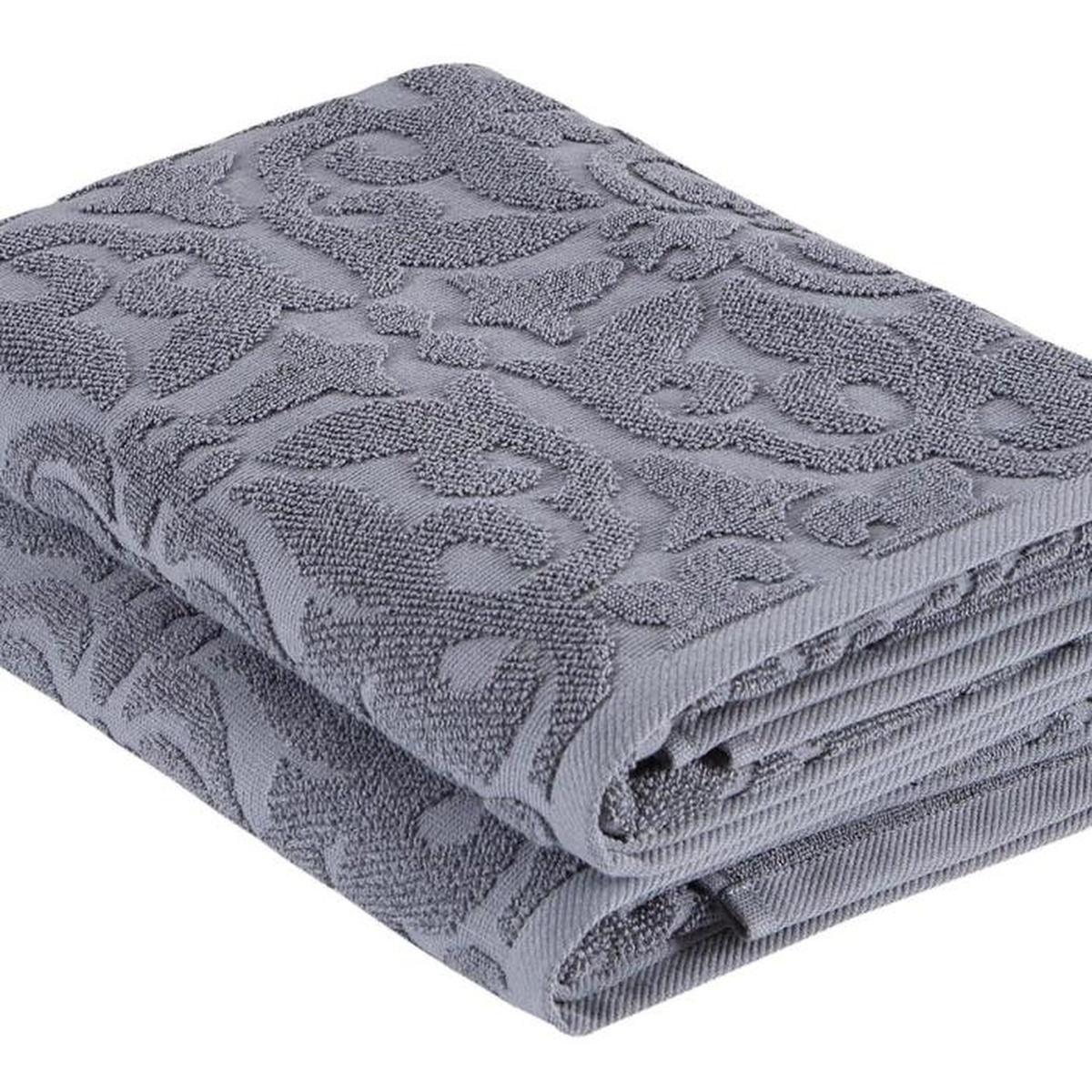 Set of Two Dark Gray Floral Turkish Cotton 27" X 54" Bath Towels - HomeRoots - Flyclothing LLC
