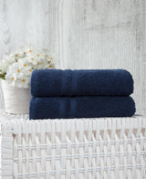 Set of Two Navy Blue Turkish Cotton 16" X 30" Hand Towels - HomeRoots - Flyclothing LLC