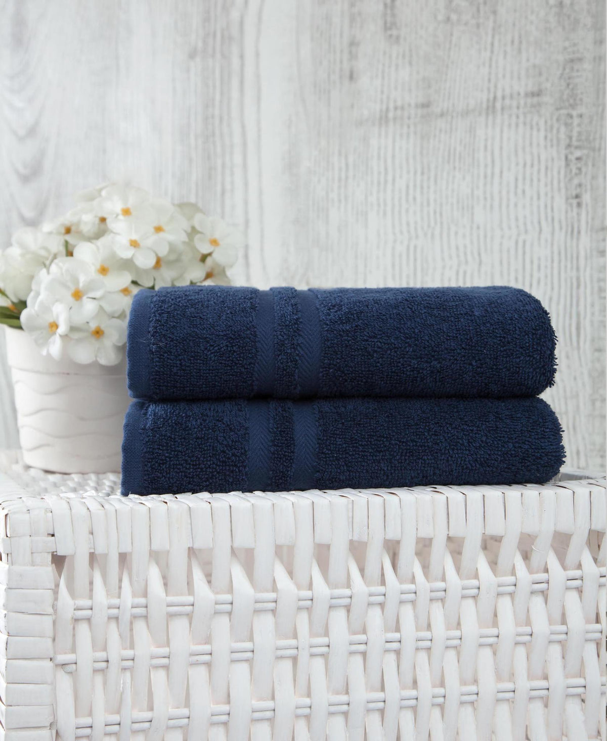 Set of Two Navy Blue Turkish Cotton 16" X 30" Hand Towels - HomeRoots - Flyclothing LLC