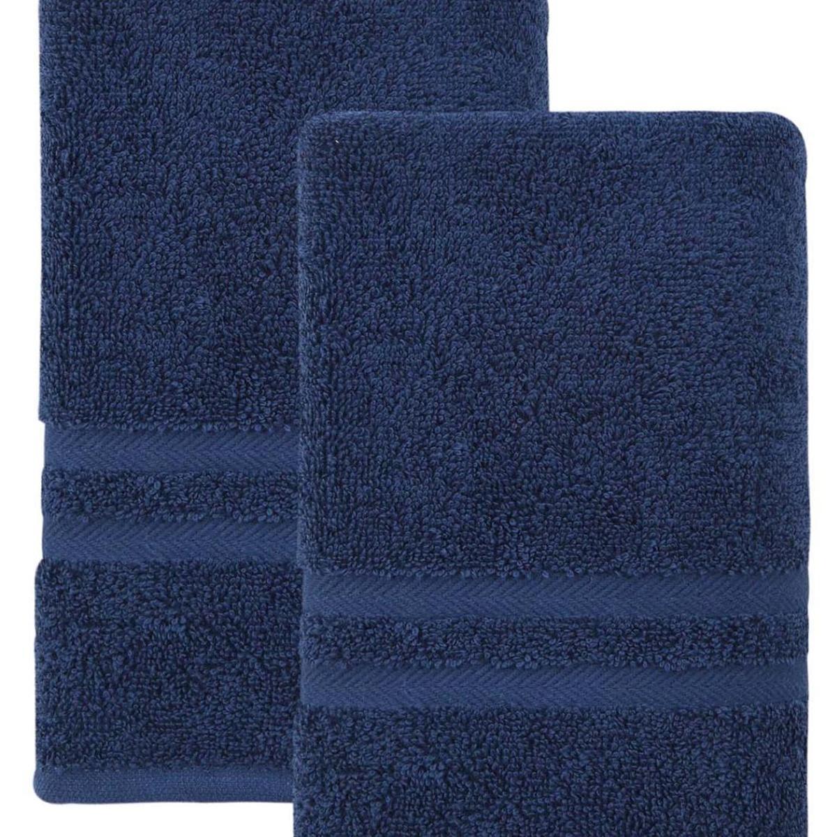 Set of Two Navy Blue Turkish Cotton 16" X 30" Hand Towels - HomeRoots - Flyclothing LLC