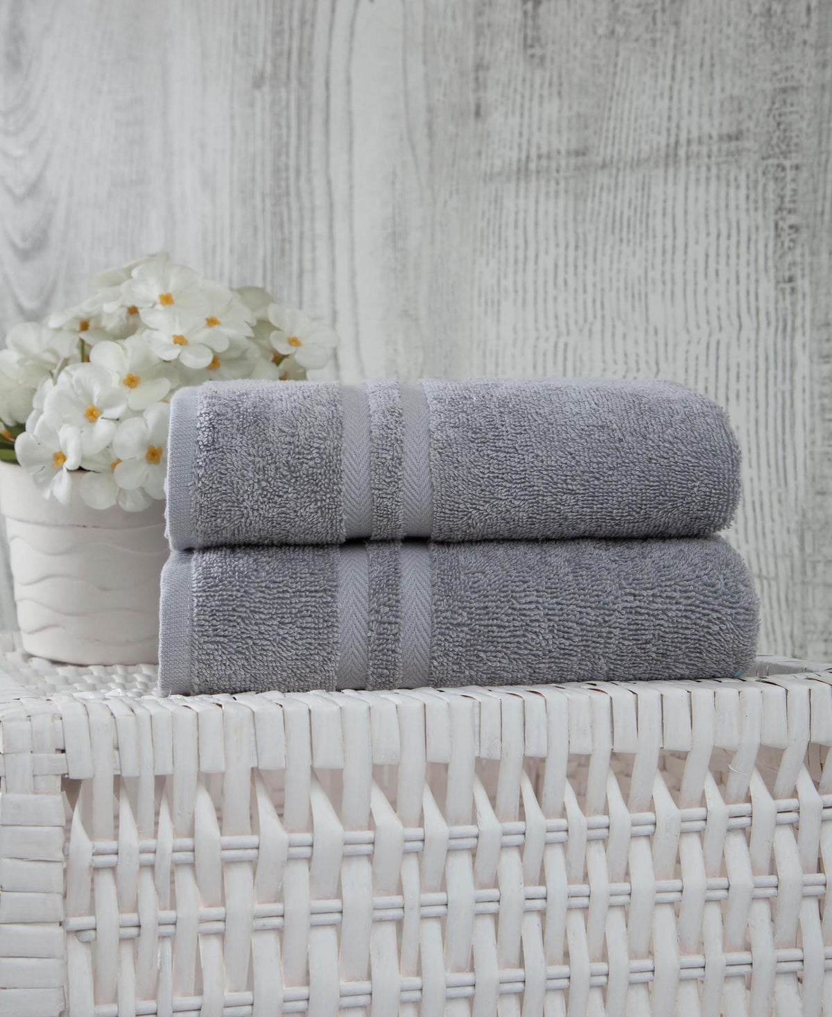 Set of Two Light Gray Turkish Cotton 16" X 30" Hand Towels - HomeRoots - Flyclothing LLC