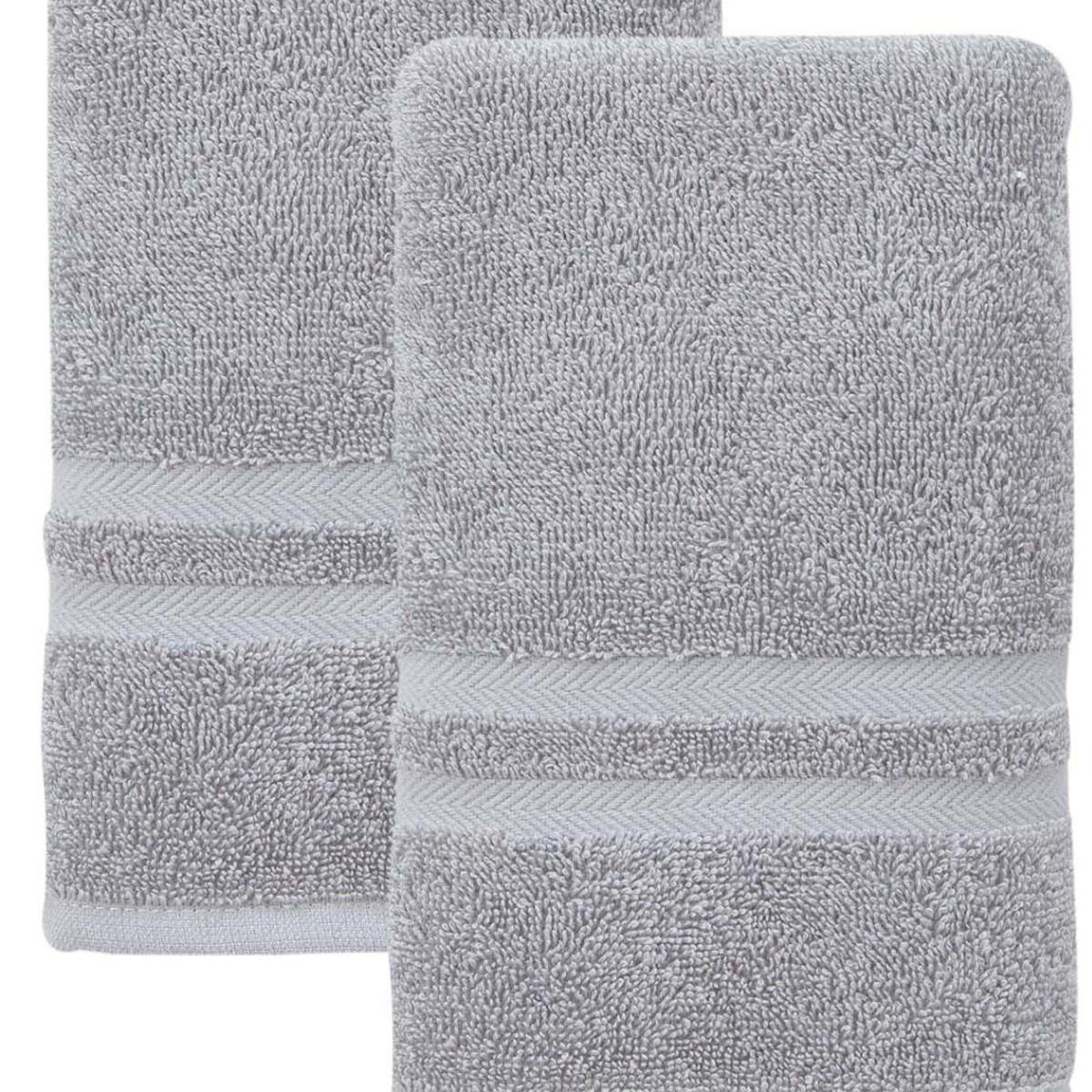 Set of Two Light Gray Turkish Cotton 16" X 30" Hand Towels - HomeRoots - Flyclothing LLC