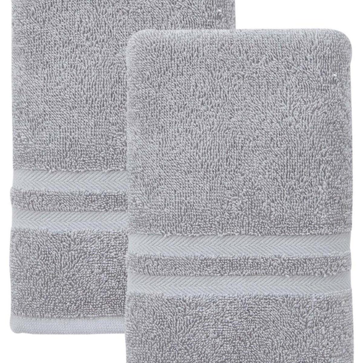 Set of Two Light Gray Turkish Cotton 16" X 30" Hand Towels - HomeRoots - Flyclothing LLC