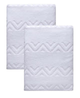 Set of Two White Geometric Turkish Cotton 40" X 70" Bath Sheet - HomeRoots - Flyclothing LLC