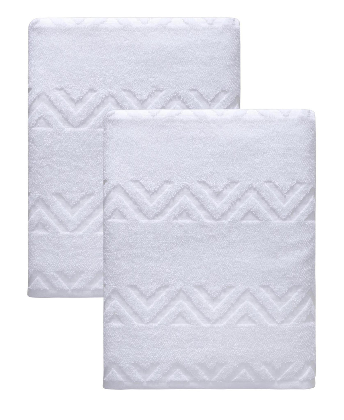 Set of Two White Geometric Turkish Cotton 40" X 70" Bath Sheet - HomeRoots - Flyclothing LLC