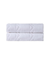 Set of Two White Geometric Turkish Cotton 40" X 70" Bath Sheet - HomeRoots - Flyclothing LLC