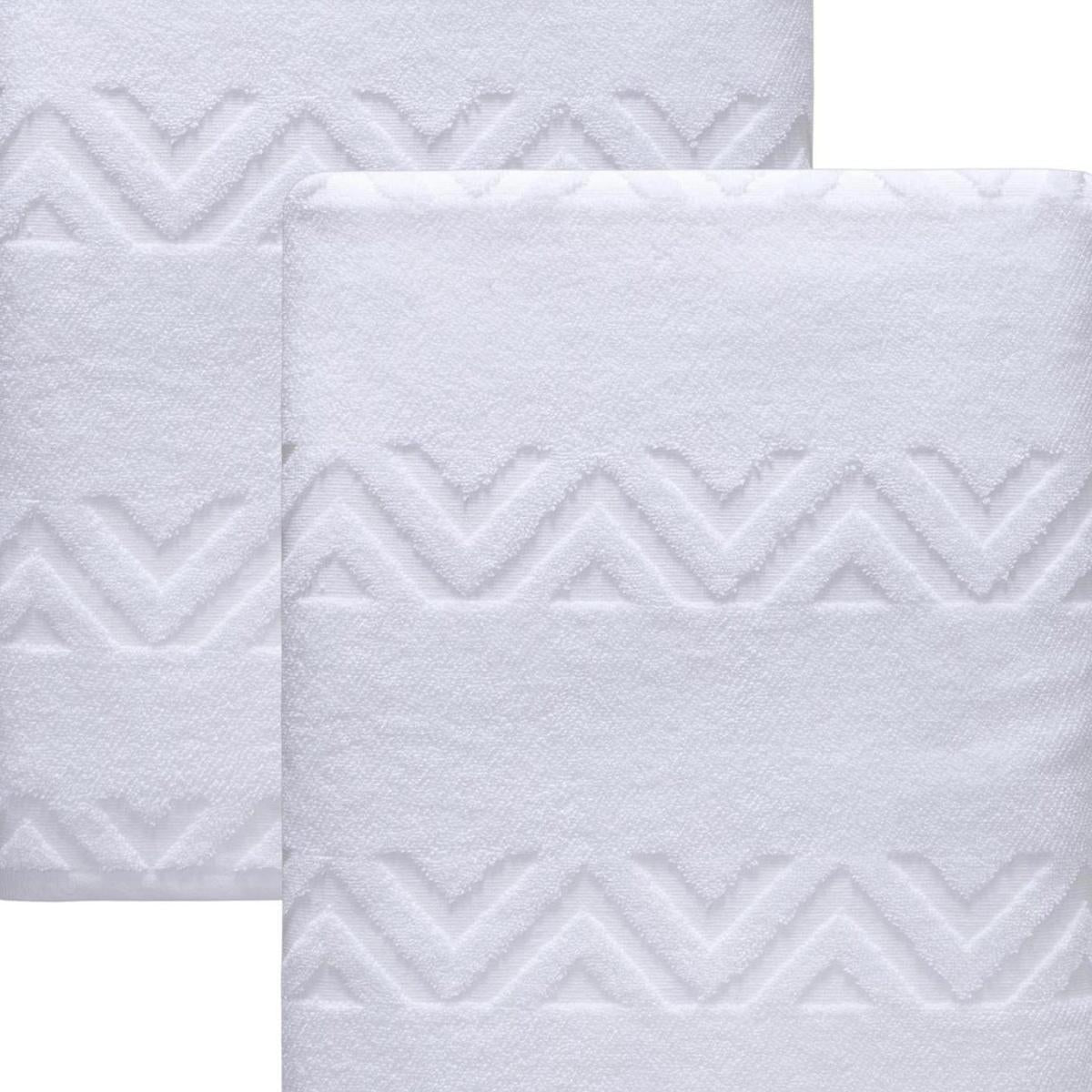 Set of Two White Geometric Turkish Cotton 40" X 70" Bath Sheet - HomeRoots - Flyclothing LLC