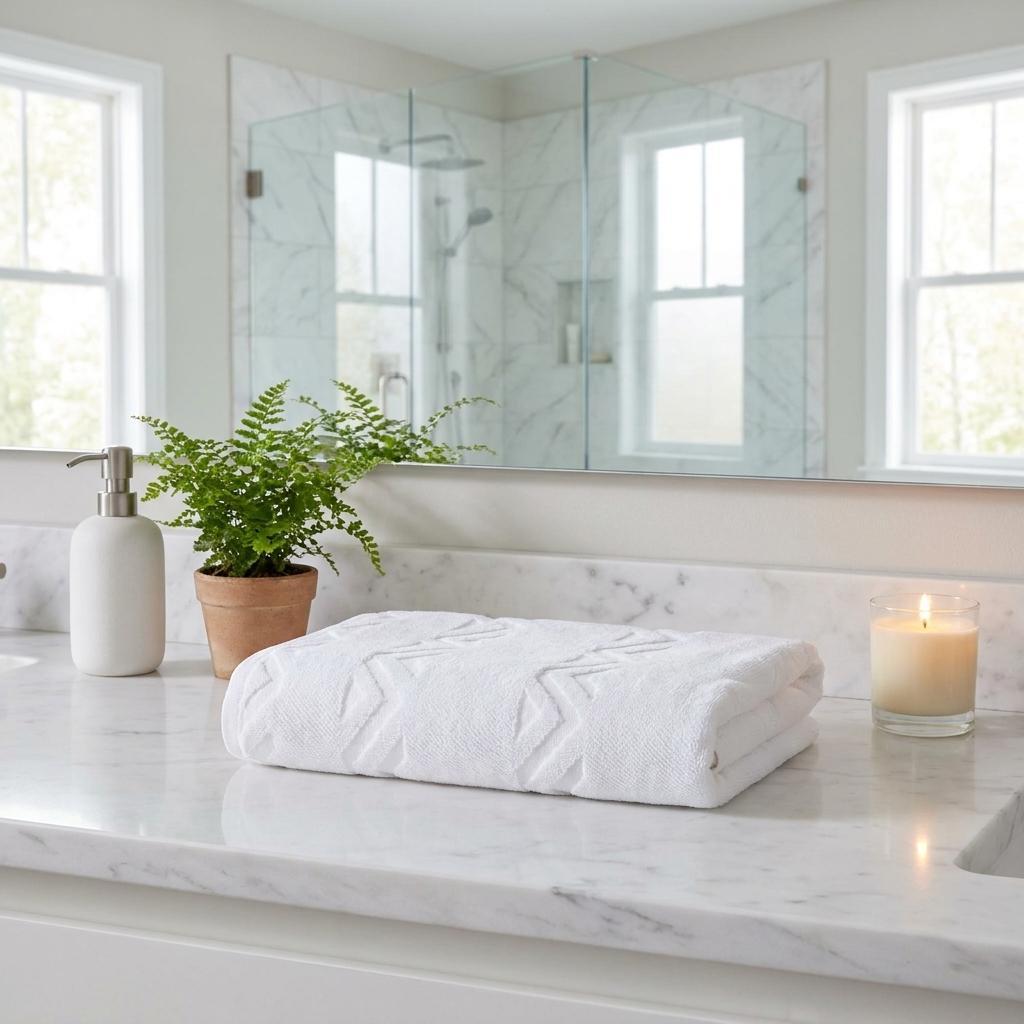 Set of Two White Geometric Turkish Cotton 40" X 70" Bath Sheet - HomeRoots - Flyclothing LLC