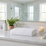 Set of Two White Geometric Turkish Cotton 40" X 70" Bath Sheet - HomeRoots - Flyclothing LLC