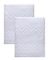 Set of Two White Geometric Turkish Cotton 27" X 54" Bath Towels - HomeRoots - Flyclothing LLC