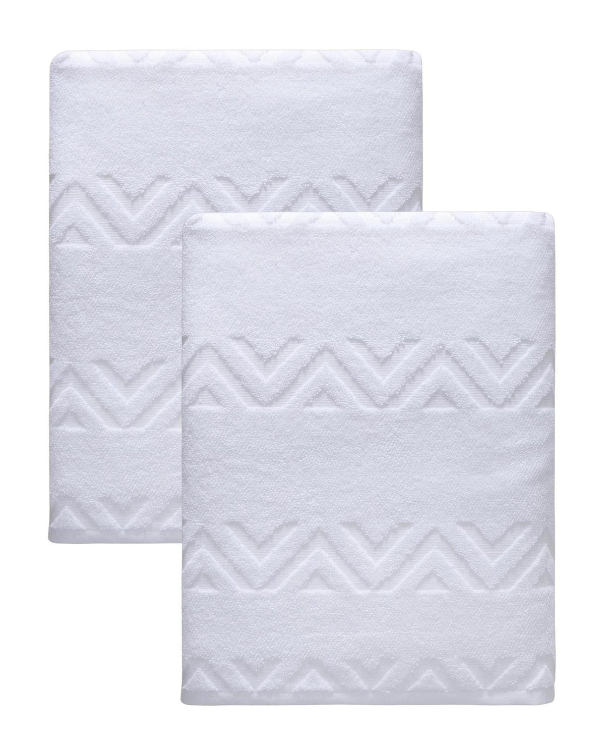 Set of Two White Geometric Turkish Cotton 27" X 54" Bath Towels - HomeRoots - Flyclothing LLC