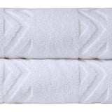 Set of Two White Geometric Turkish Cotton 27" X 54" Bath Towels - HomeRoots - Flyclothing LLC