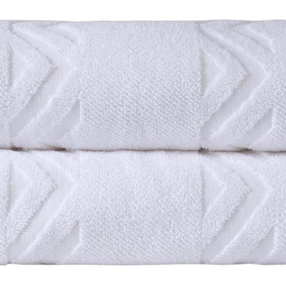 Set of Two White Geometric Turkish Cotton 27" X 54" Bath Towels - HomeRoots - Flyclothing LLC