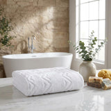 Set of Two White Geometric Turkish Cotton 27" X 54" Bath Towels - HomeRoots - Flyclothing LLC