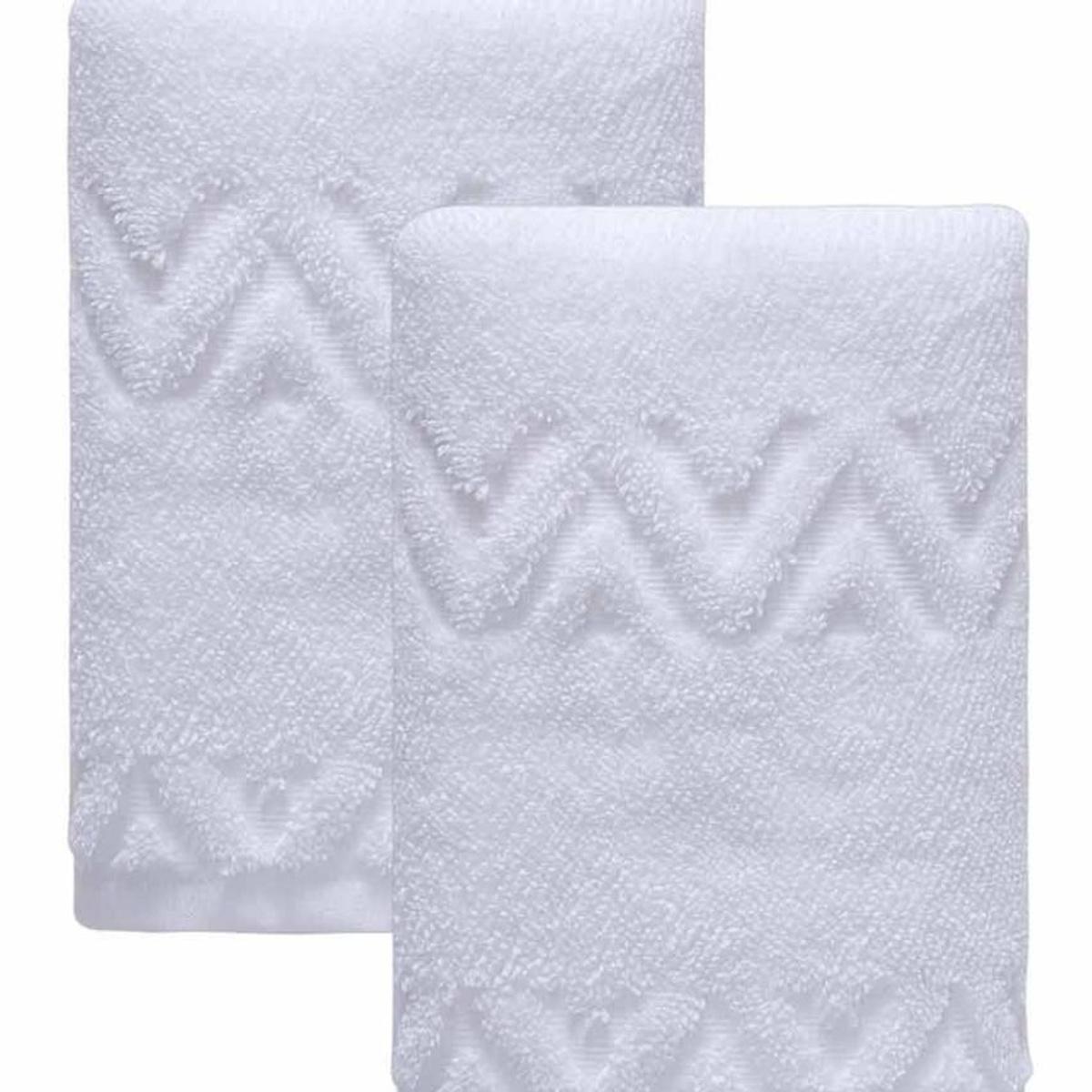 Set of Two White Geometric Turkish Cotton 16" X 30" Hand Towels - HomeRoots - Flyclothing LLC