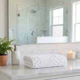 Set of Two White Geometric Turkish Cotton 16" X 30" Hand Towels - HomeRoots - Flyclothing LLC