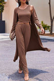 Drawstring Tank, Long Sleeve Cover Up and Pants Set - Trendsi - Flyclothing LLC