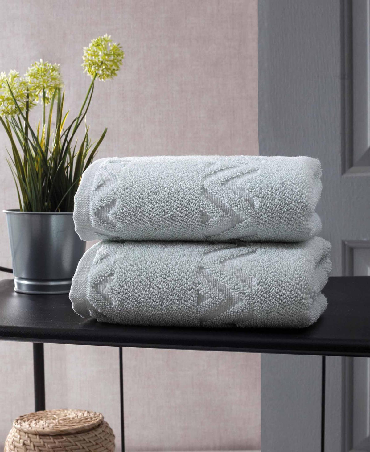 Set of Two Aqua Geometric Turkish Cotton 16" X 30" Hand Towels - HomeRoots - Flyclothing LLC