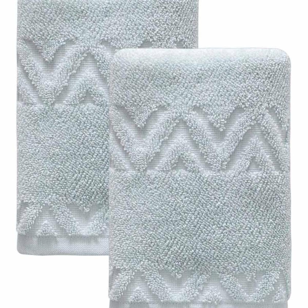 Set of Two Aqua Geometric Turkish Cotton 16" X 30" Hand Towels - HomeRoots - Flyclothing LLC