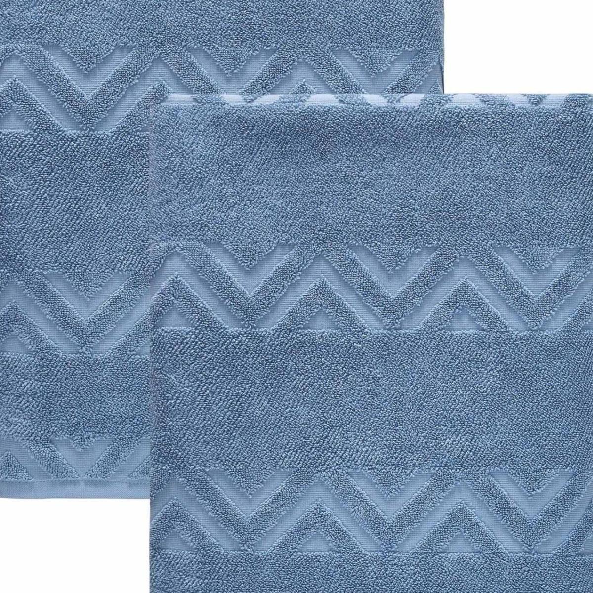 Set of Two Blue Geometric Turkish Cotton 40" X 70" Bath Sheet - HomeRoots - Flyclothing LLC